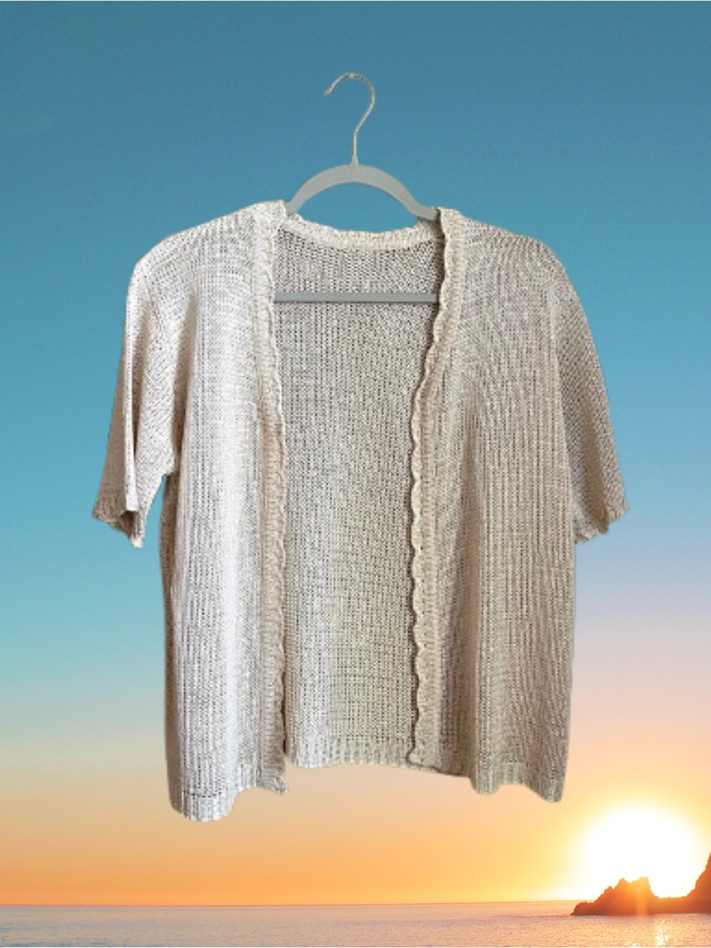 Vintage open-knit open front cardigan sweater beachy coastal boho